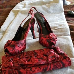 Rose open toe slingback with matching clutch
